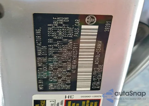 2008 Toyota Camry Ce из США, поврежденный, VIN 4T1BE46K18U257811